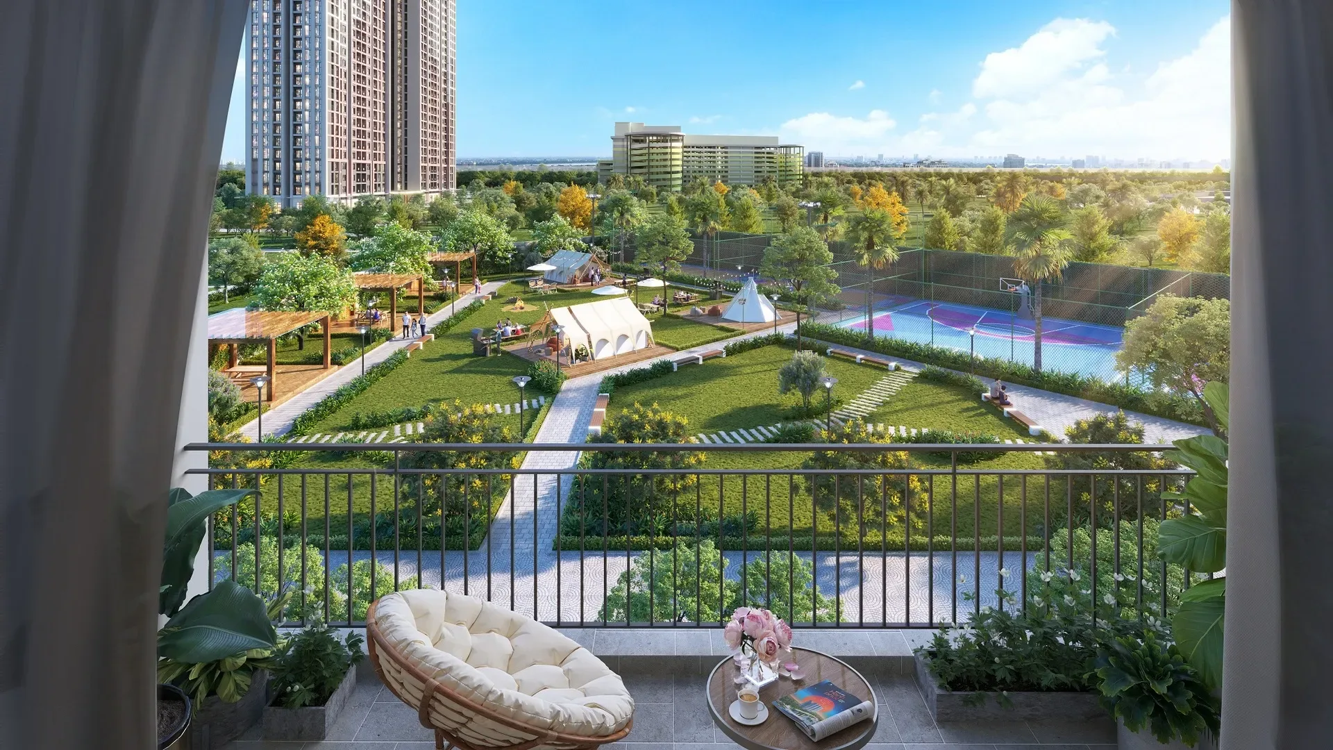 Ban công nhìn ra mảng xanh – ảnh minh họa Mont Alp Residences