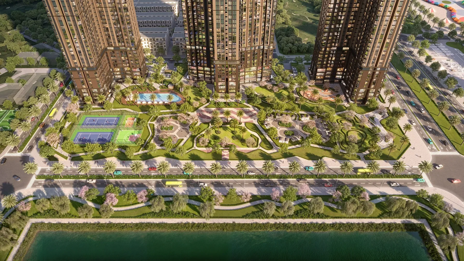 Cảnh quan giữa các tòa tháp – ảnh minh họa Mont Alp Residences